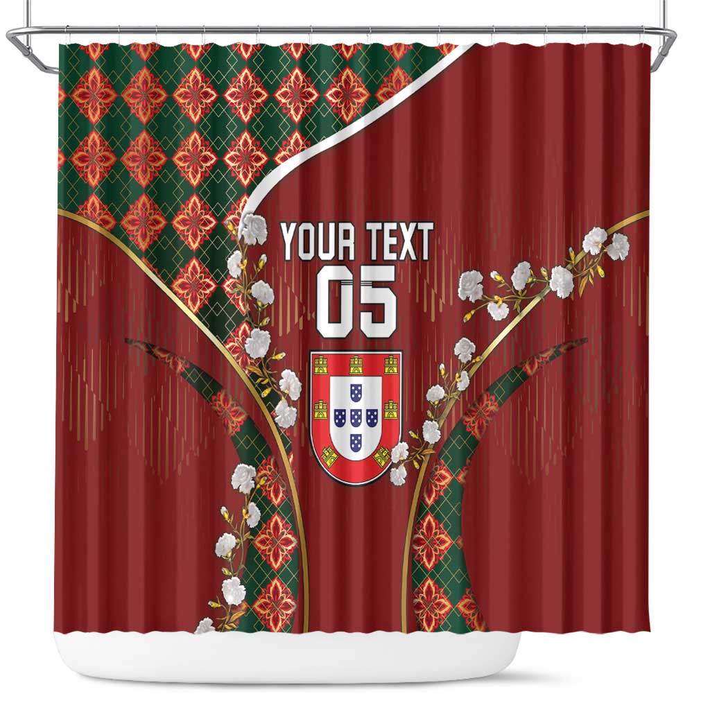 Custom Portugal Football Shower Curtain Floral Gold Carnation Crest Pattern Gold Accents
