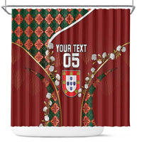 Custom Portugal Football Shower Curtain Floral Gold Carnation Crest Pattern Gold Accents