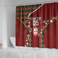 Custom Portugal Football Shower Curtain Floral Gold Carnation Crest Pattern Gold Accents