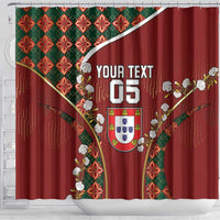 Custom Portugal Football Shower Curtain Floral Gold Carnation Crest Pattern Gold Accents