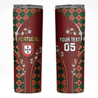 Custom Portugal Football Skinny Tumbler Floral Gold Carnation Crest Pattern Gold Accents
