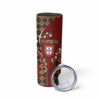Custom Portugal Football Skinny Tumbler Floral Gold Carnation Crest Pattern Gold Accents