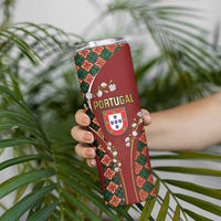 Custom Portugal Football Skinny Tumbler Floral Gold Carnation Crest Pattern Gold Accents