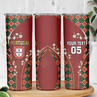 Custom Portugal Football Skinny Tumbler Floral Gold Carnation Crest Pattern Gold Accents