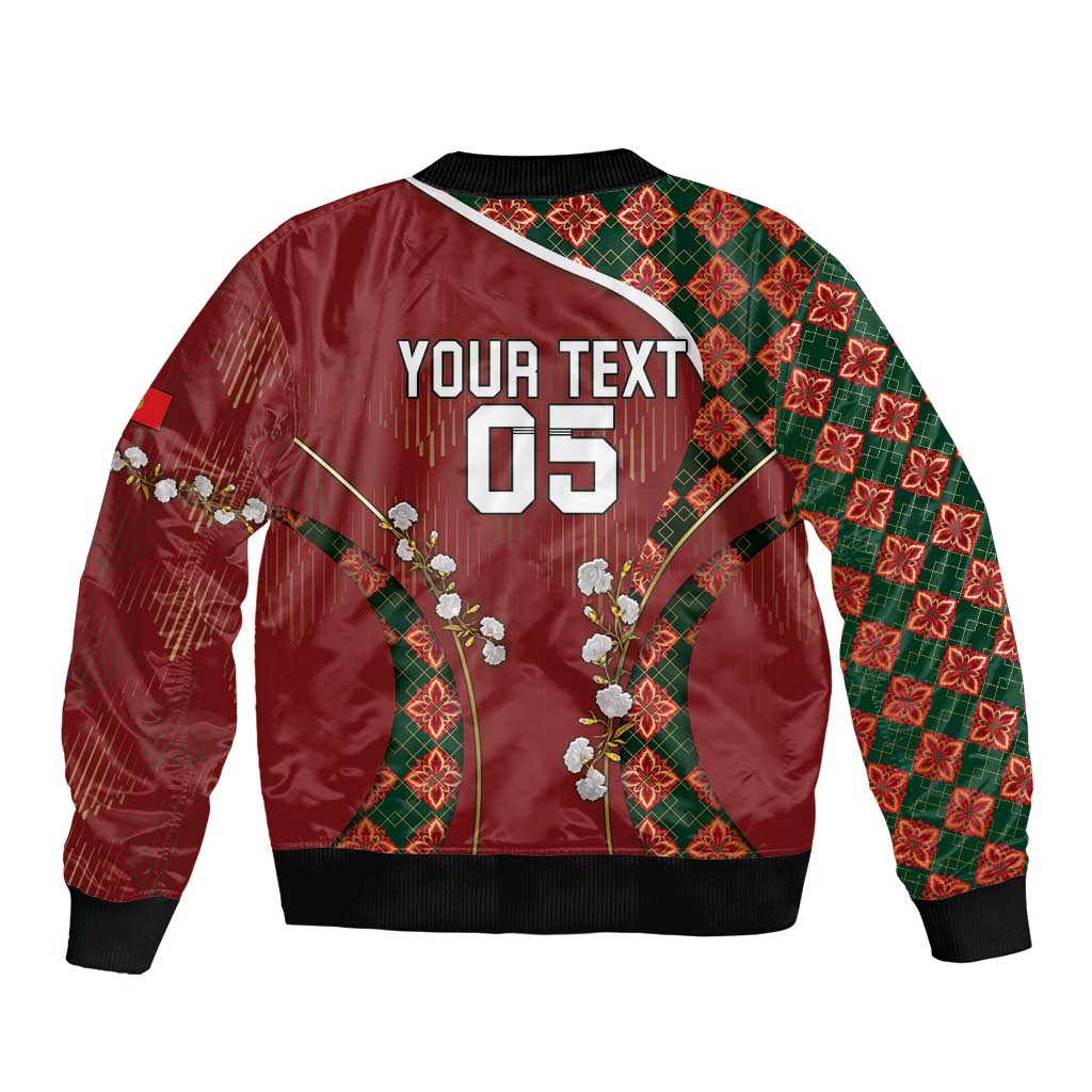 Custom Portugal Football Sleeve Zip Bomber Jacket Floral Gold Carnation Crest Pattern Gold Accents