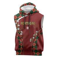 Custom Portugal Football Sleeveless Hoodie Floral Gold Carnation Crest Pattern Gold Accents