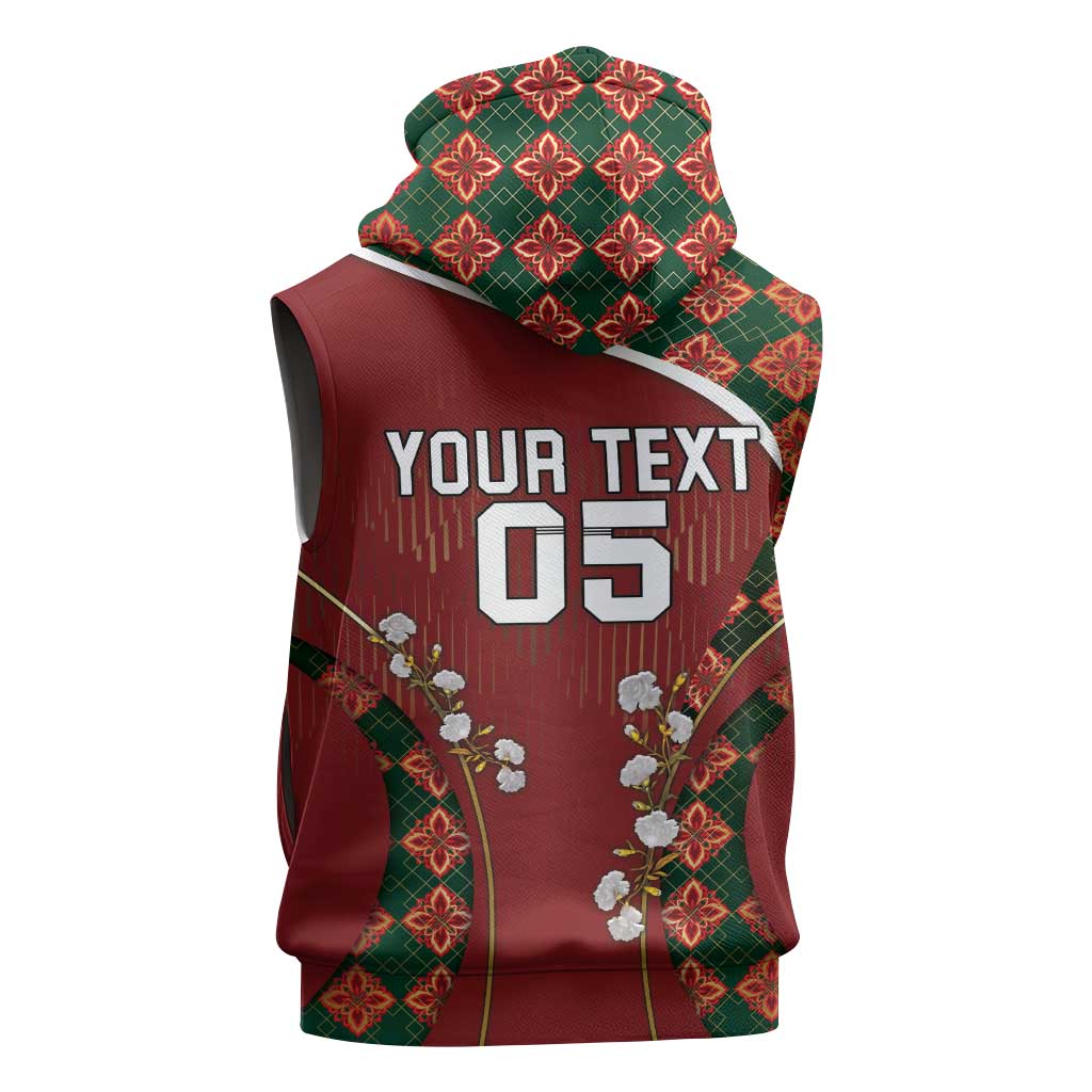 Custom Portugal Football Sleeveless Hoodie Floral Gold Carnation Crest Pattern Gold Accents