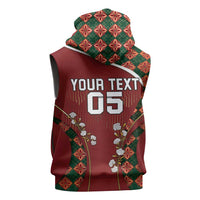 Custom Portugal Football Sleeveless Hoodie Floral Gold Carnation Crest Pattern Gold Accents