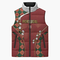 Custom Portugal Football Sleeveless Puffer Jacket Floral Gold Carnation Crest Pattern Gold Accents