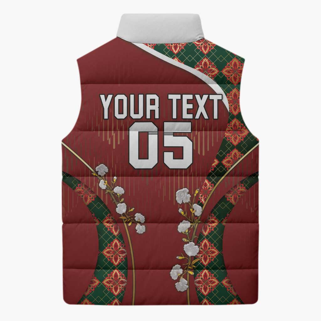 Custom Portugal Football Sleeveless Puffer Jacket Floral Gold Carnation Crest Pattern Gold Accents