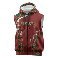 Custom Portugal Football Sleeveless Zip Hoodie Floral Gold Carnation Crest Pattern Gold Accents
