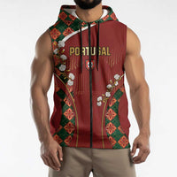 Custom Portugal Football Sleeveless Zip Hoodie Floral Gold Carnation Crest Pattern Gold Accents