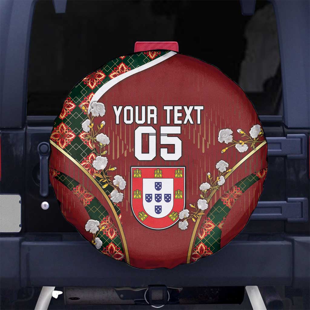 Custom Portugal Football Spare Tire Cover Floral Gold Carnation Crest Pattern Gold Accents