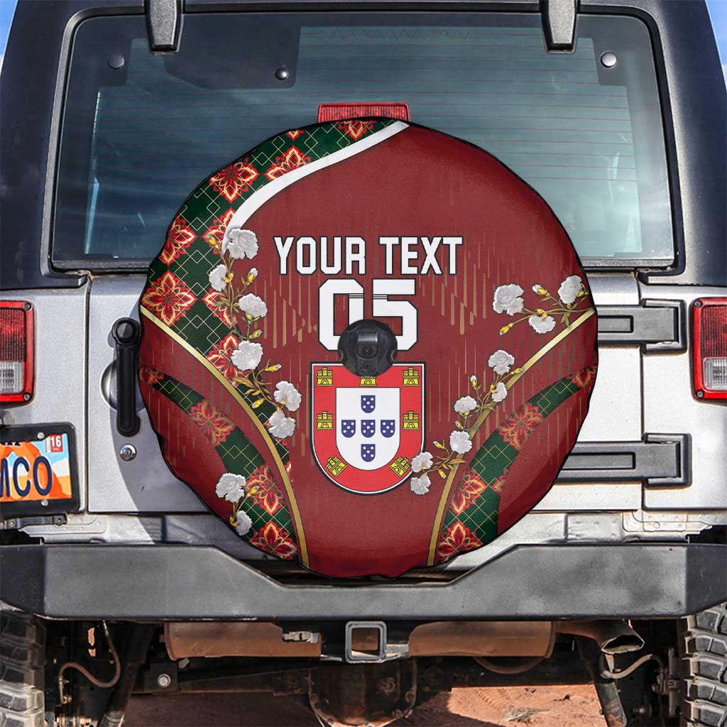 Custom Portugal Football Spare Tire Cover Floral Gold Carnation Crest Pattern Gold Accents