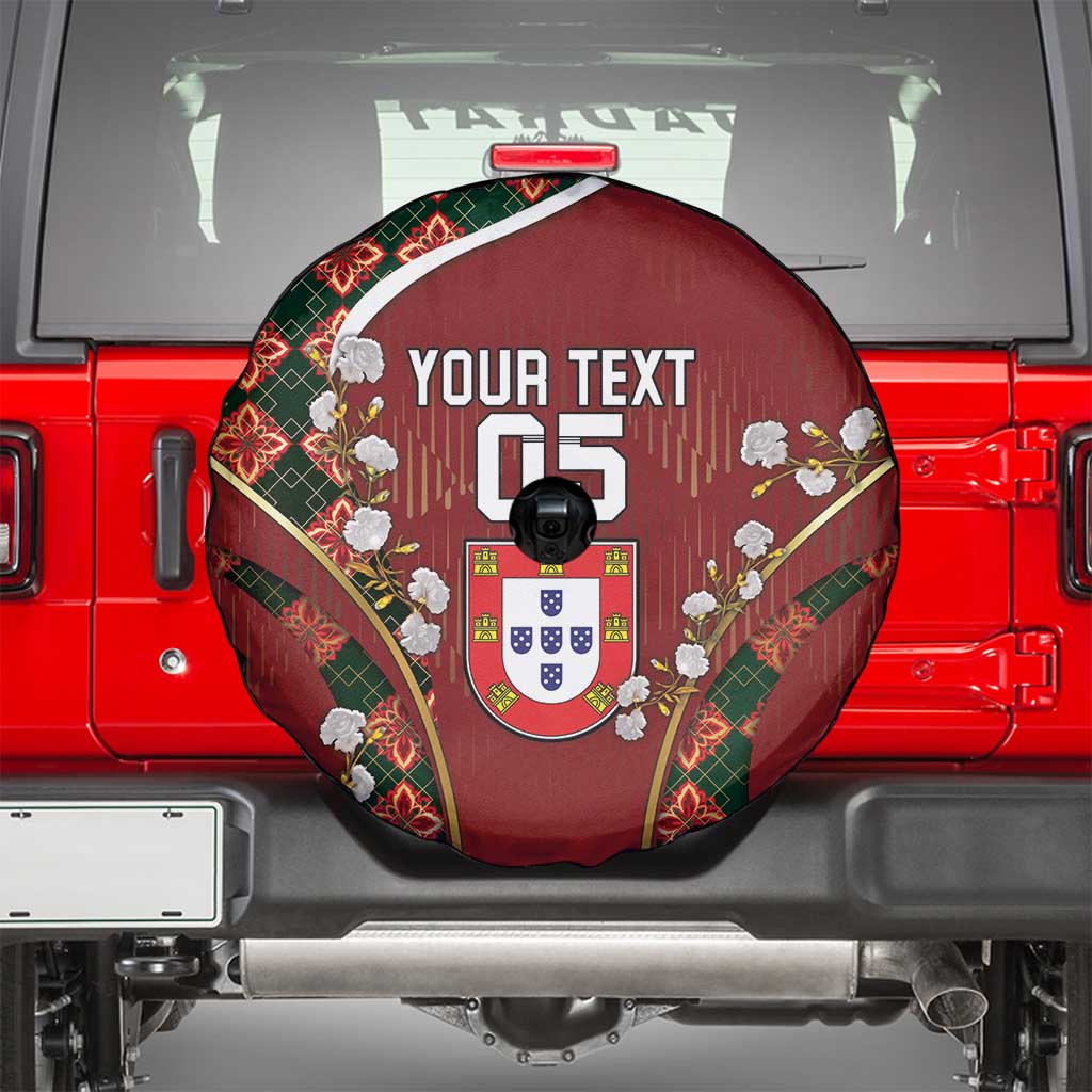 Custom Portugal Football Spare Tire Cover Floral Gold Carnation Crest Pattern Gold Accents