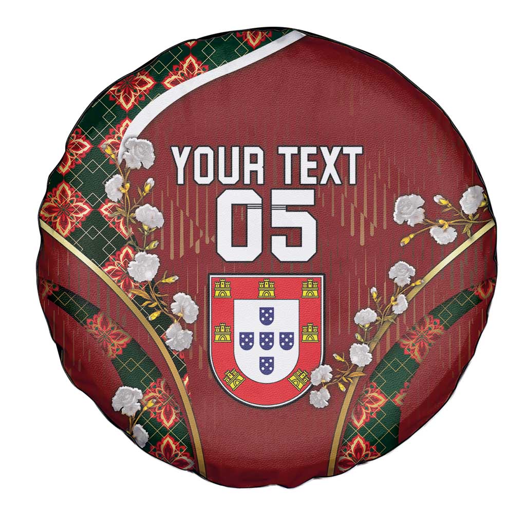 Custom Portugal Football Spare Tire Cover Floral Gold Carnation Crest Pattern Gold Accents