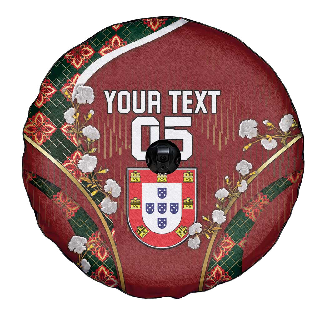 Custom Portugal Football Spare Tire Cover Floral Gold Carnation Crest Pattern Gold Accents