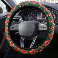 Portugal Football Steering Wheel Cover Floral Gold Carnation Crest Pattern Gold Accents