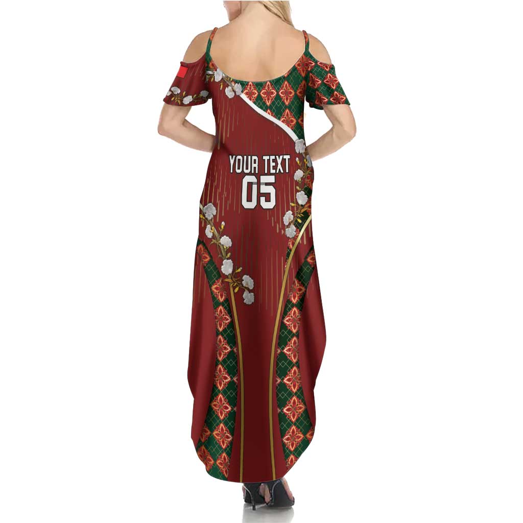 Custom Portugal Football Summer Maxi Dress Floral Gold Carnation Crest Pattern Gold Accents