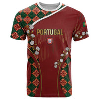 Custom Portugal Football T Shirt Floral Gold Carnation Crest Pattern Gold Accents