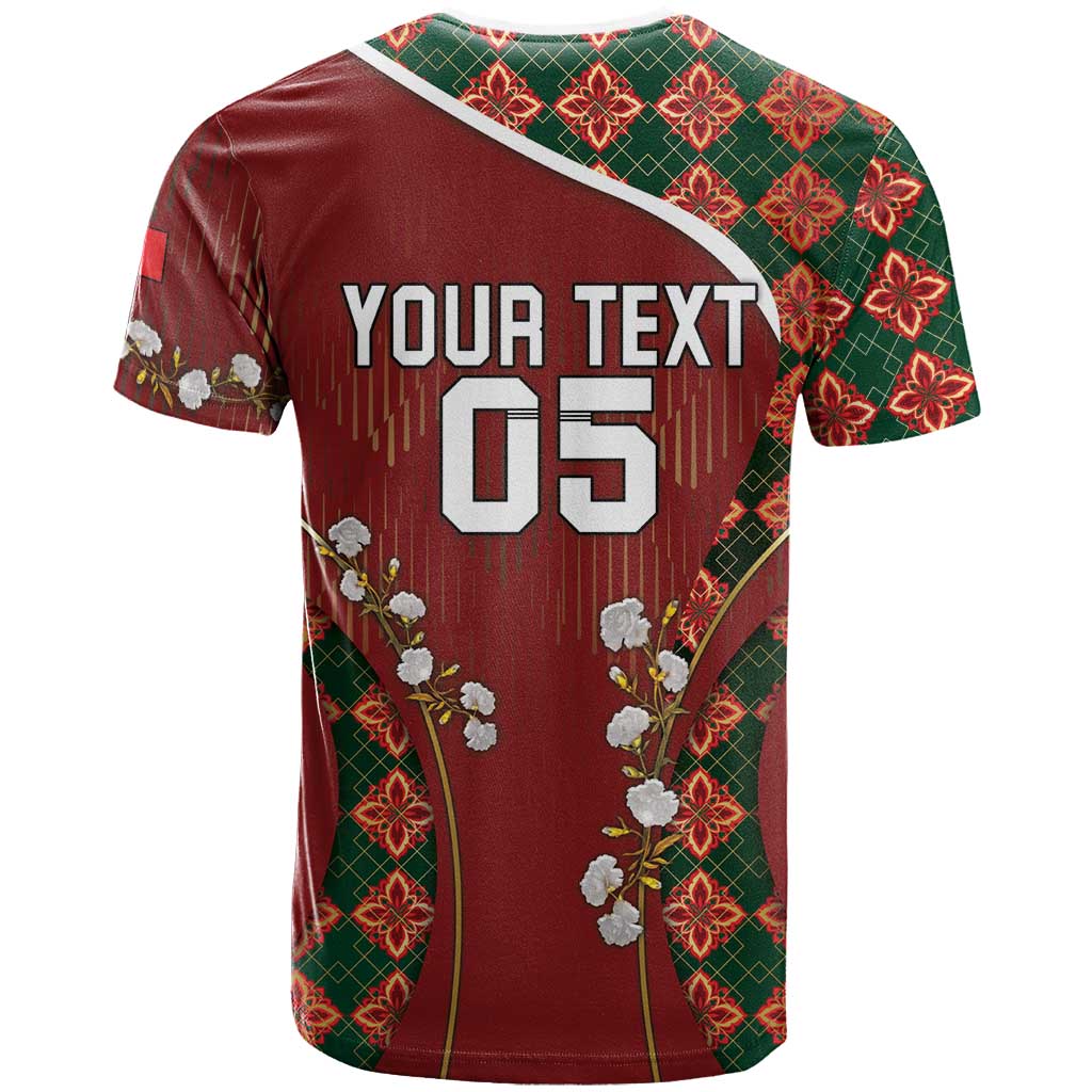 Custom Portugal Football T Shirt Floral Gold Carnation Crest Pattern Gold Accents