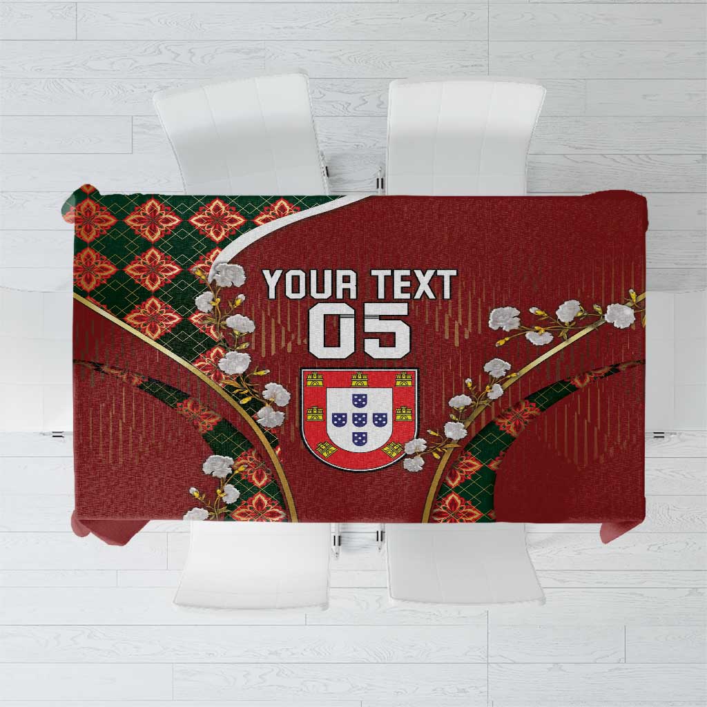 Custom Portugal Football Tablecloth Floral Gold Carnation Crest Pattern Gold Accents