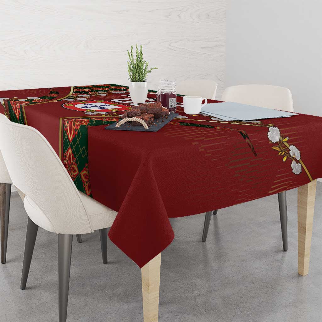 Custom Portugal Football Tablecloth Floral Gold Carnation Crest Pattern Gold Accents