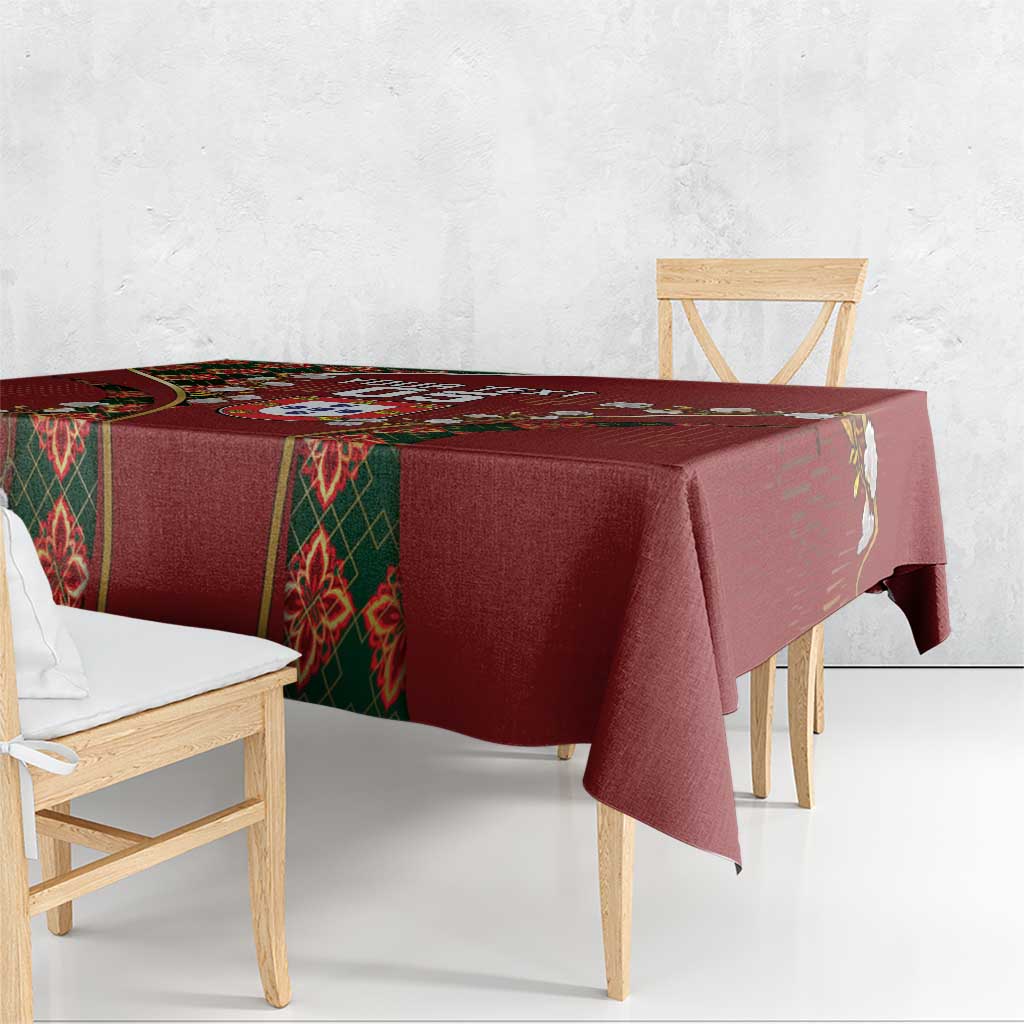 Custom Portugal Football Tablecloth Floral Gold Carnation Crest Pattern Gold Accents