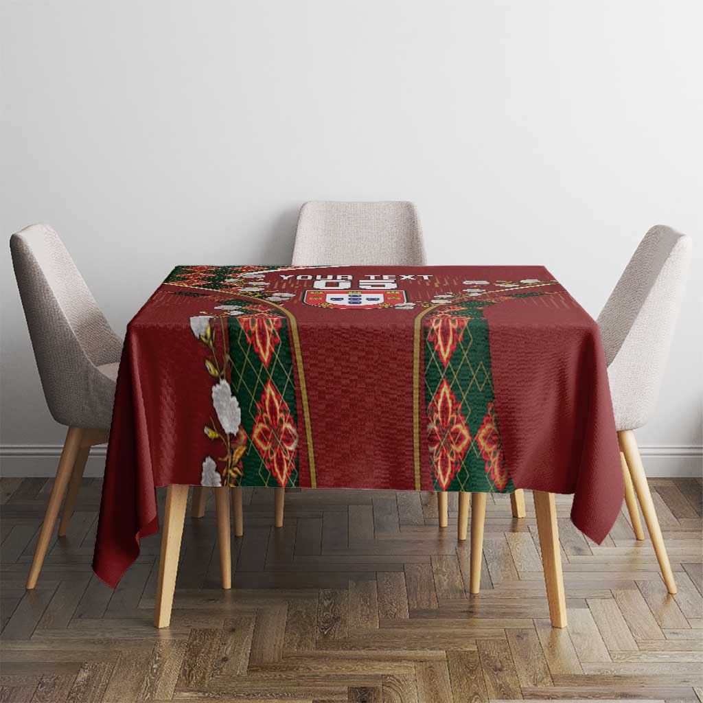 Custom Portugal Football Tablecloth Floral Gold Carnation Crest Pattern Gold Accents
