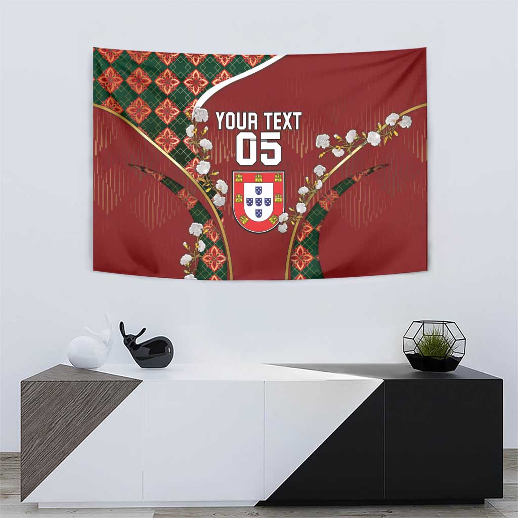 Custom Portugal Football Tapestry Floral Gold Carnation Crest Pattern Gold Accents