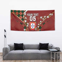 Custom Portugal Football Tapestry Floral Gold Carnation Crest Pattern Gold Accents