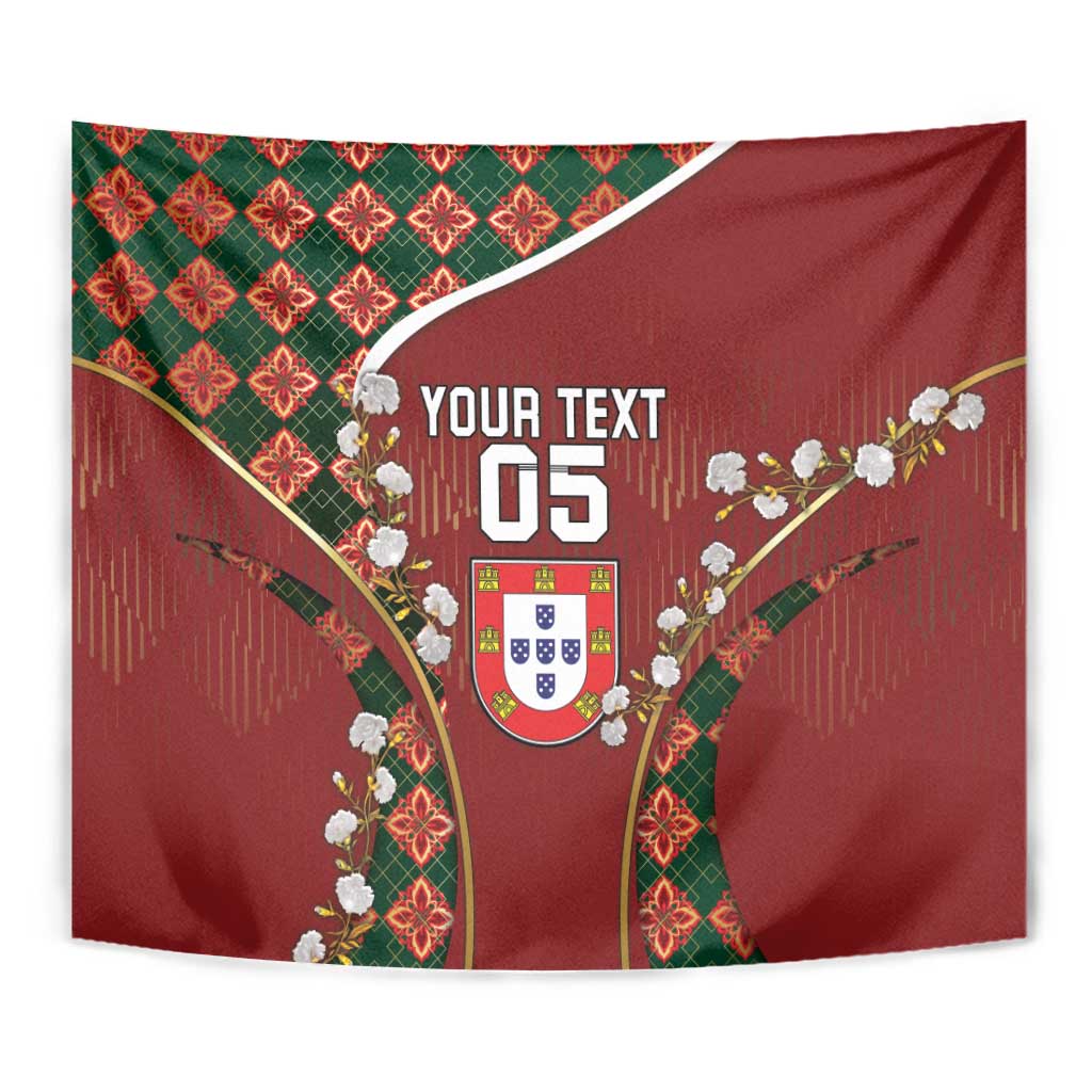 Custom Portugal Football Tapestry Floral Gold Carnation Crest Pattern Gold Accents