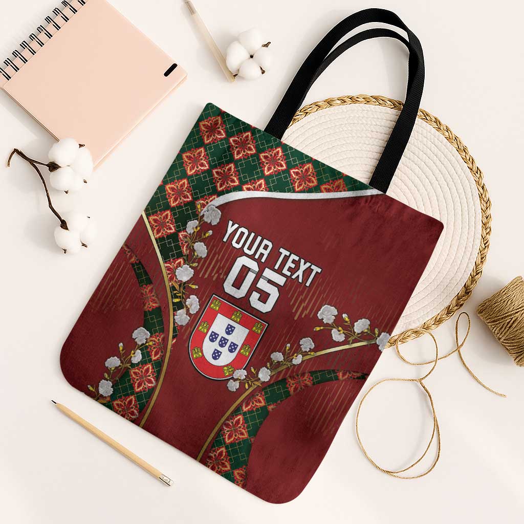 Custom Portugal Football Tote Bag Floral Gold Carnation Crest Pattern Gold Accents