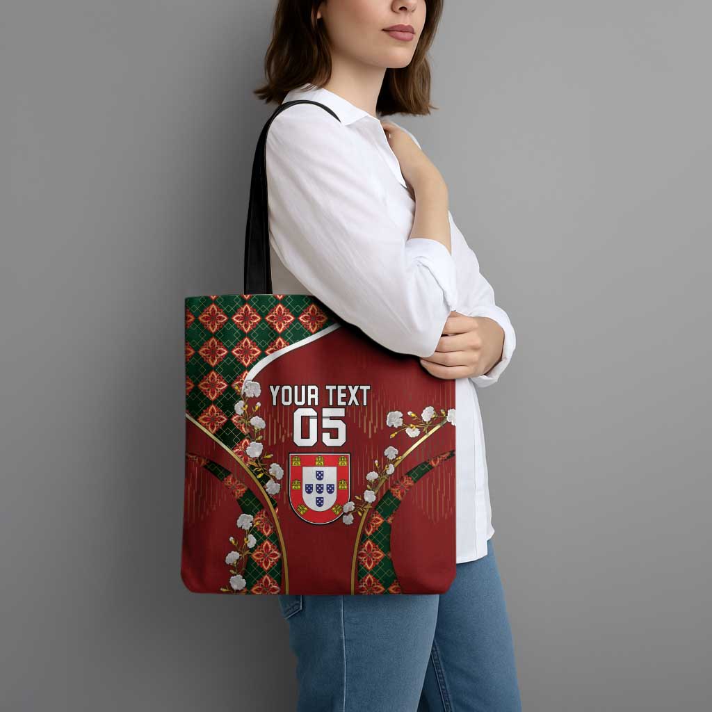 Custom Portugal Football Tote Bag Floral Gold Carnation Crest Pattern Gold Accents