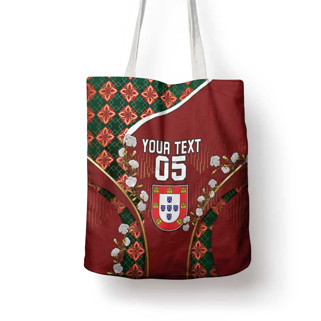 Custom Portugal Football Tote Bag Floral Gold Carnation Crest Pattern Gold Accents