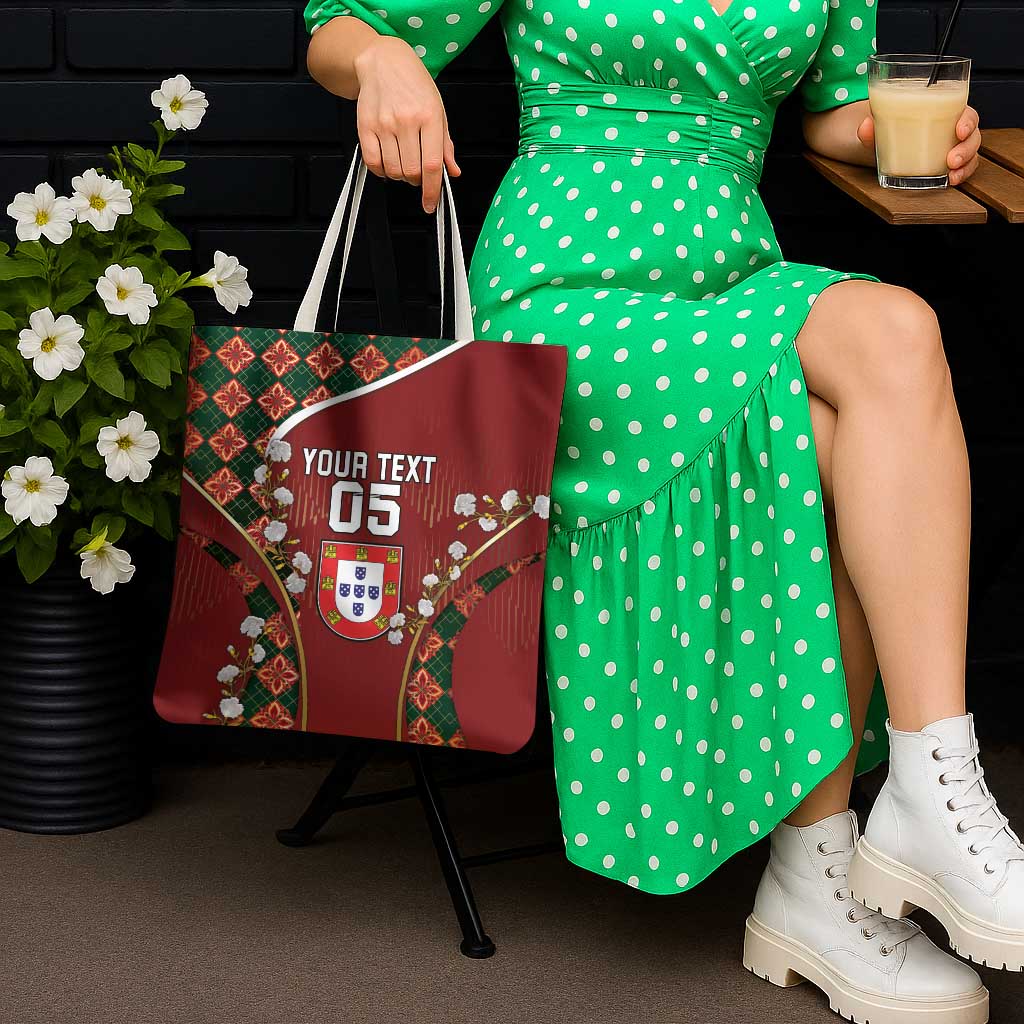 Custom Portugal Football Tote Bag Floral Gold Carnation Crest Pattern Gold Accents