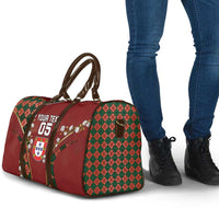 Custom Portugal Football Travel Bag Floral Gold Carnation Crest Pattern Gold Accents