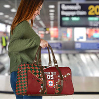 Custom Portugal Football Travel Bag Floral Gold Carnation Crest Pattern Gold Accents