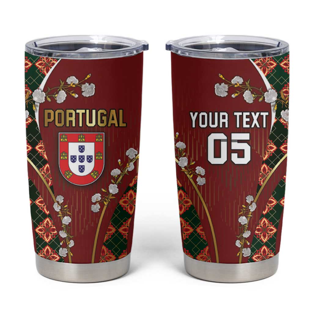 Custom Portugal Football Tumbler Cup Floral Gold Carnation Crest Pattern Gold Accents