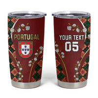 Custom Portugal Football Tumbler Cup Floral Gold Carnation Crest Pattern Gold Accents