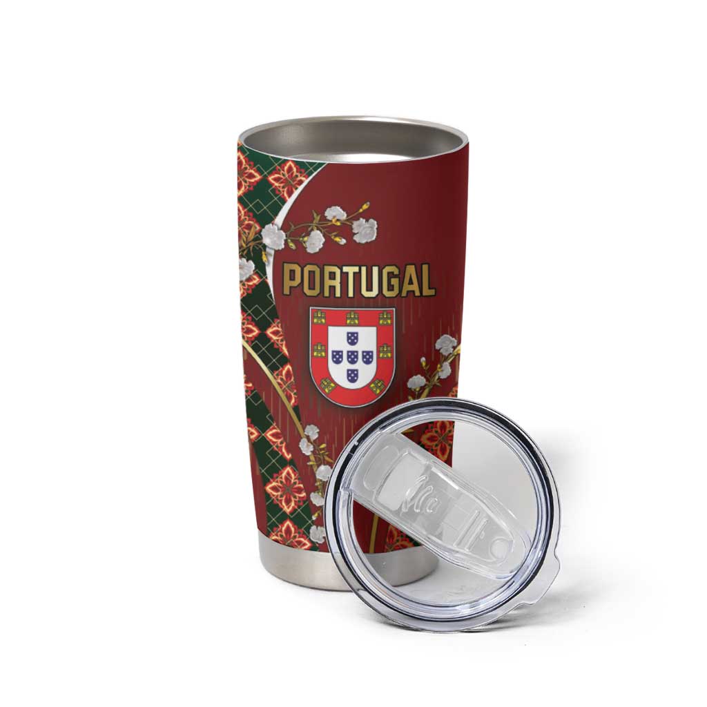 Custom Portugal Football Tumbler Cup Floral Gold Carnation Crest Pattern Gold Accents