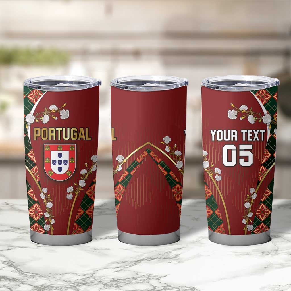 Custom Portugal Football Tumbler Cup Floral Gold Carnation Crest Pattern Gold Accents
