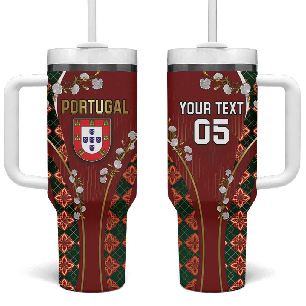 Custom Portugal Football Tumbler With Handle Floral Gold Carnation Crest Pattern Gold Accents