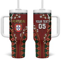 Custom Portugal Football Tumbler With Handle Floral Gold Carnation Crest Pattern Gold Accents