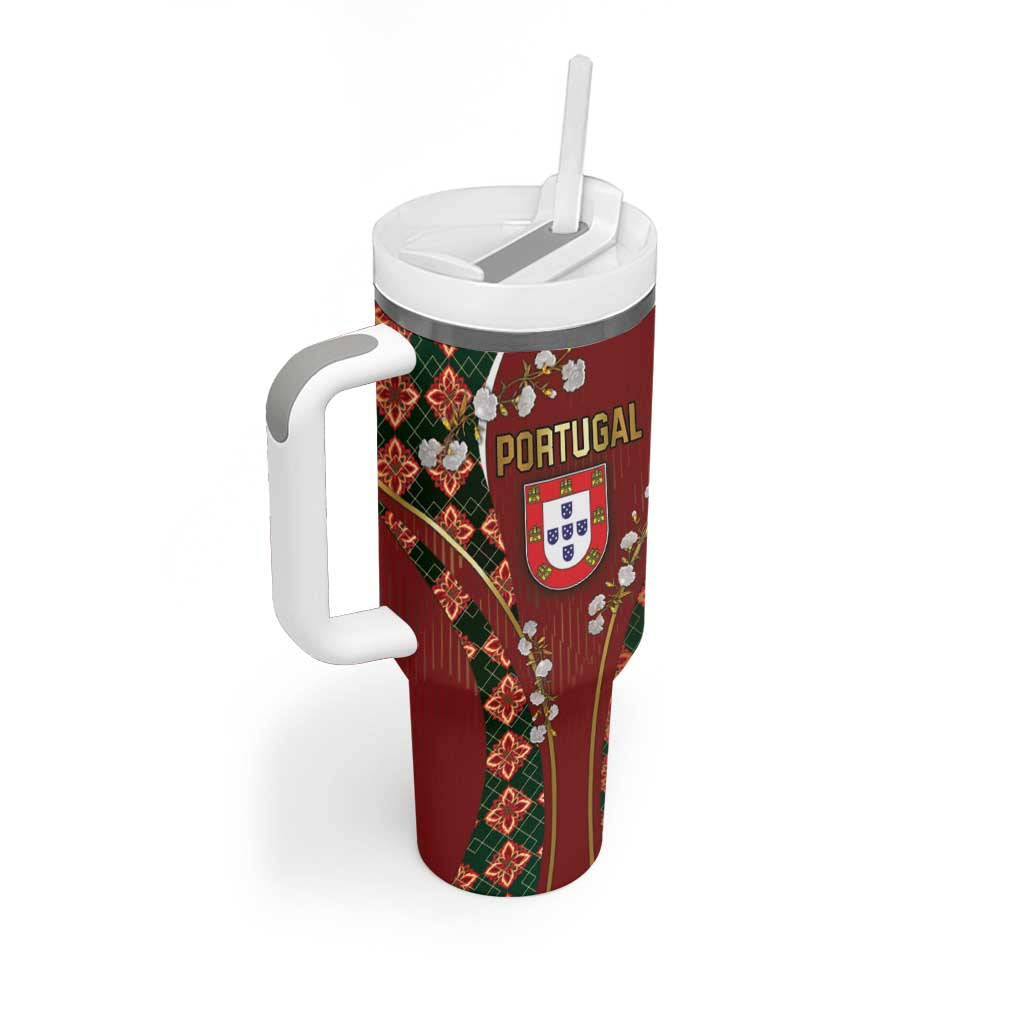 Custom Portugal Football Tumbler With Handle Floral Gold Carnation Crest Pattern Gold Accents