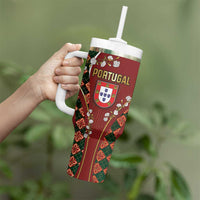 Custom Portugal Football Tumbler With Handle Floral Gold Carnation Crest Pattern Gold Accents