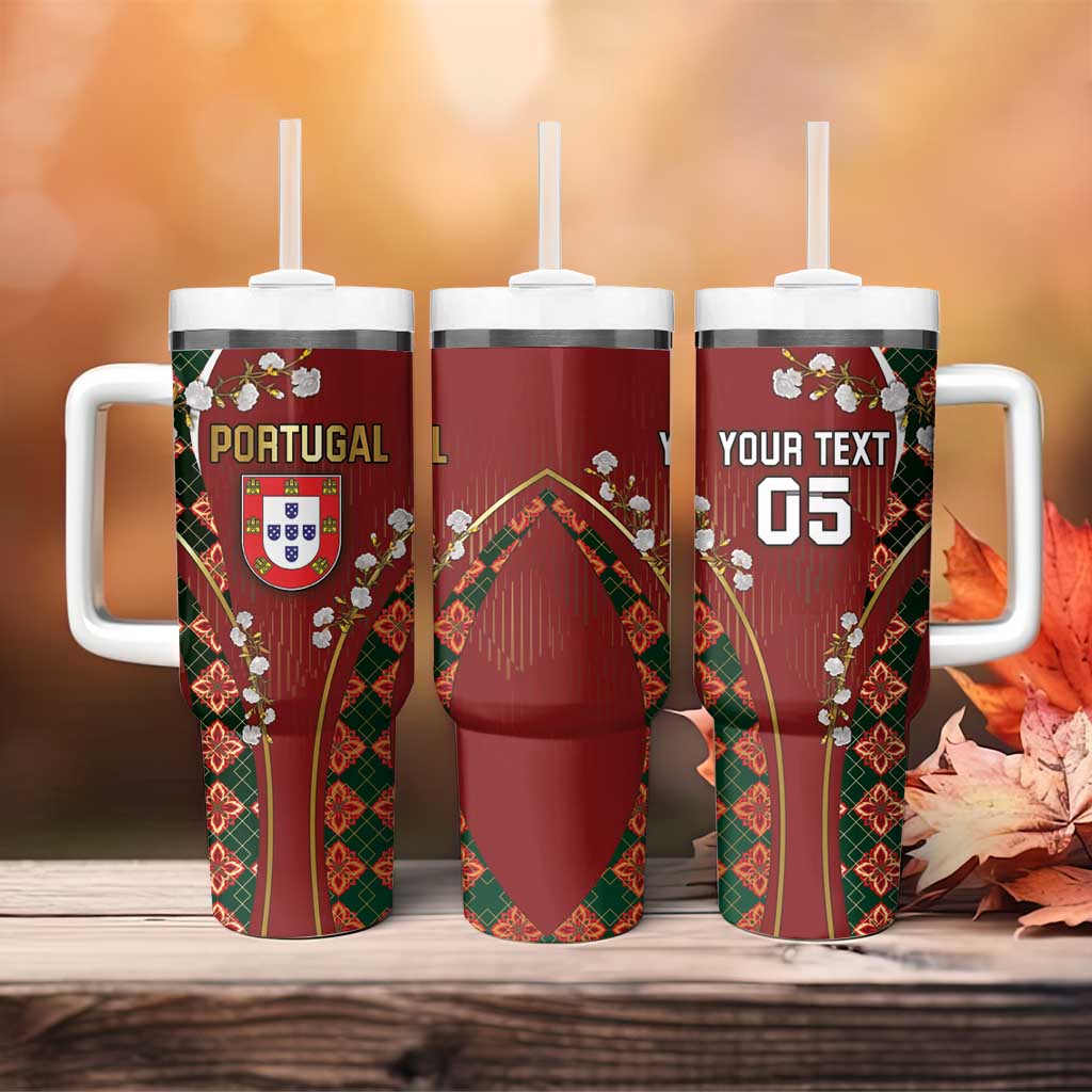 Custom Portugal Football Tumbler With Handle Floral Gold Carnation Crest Pattern Gold Accents