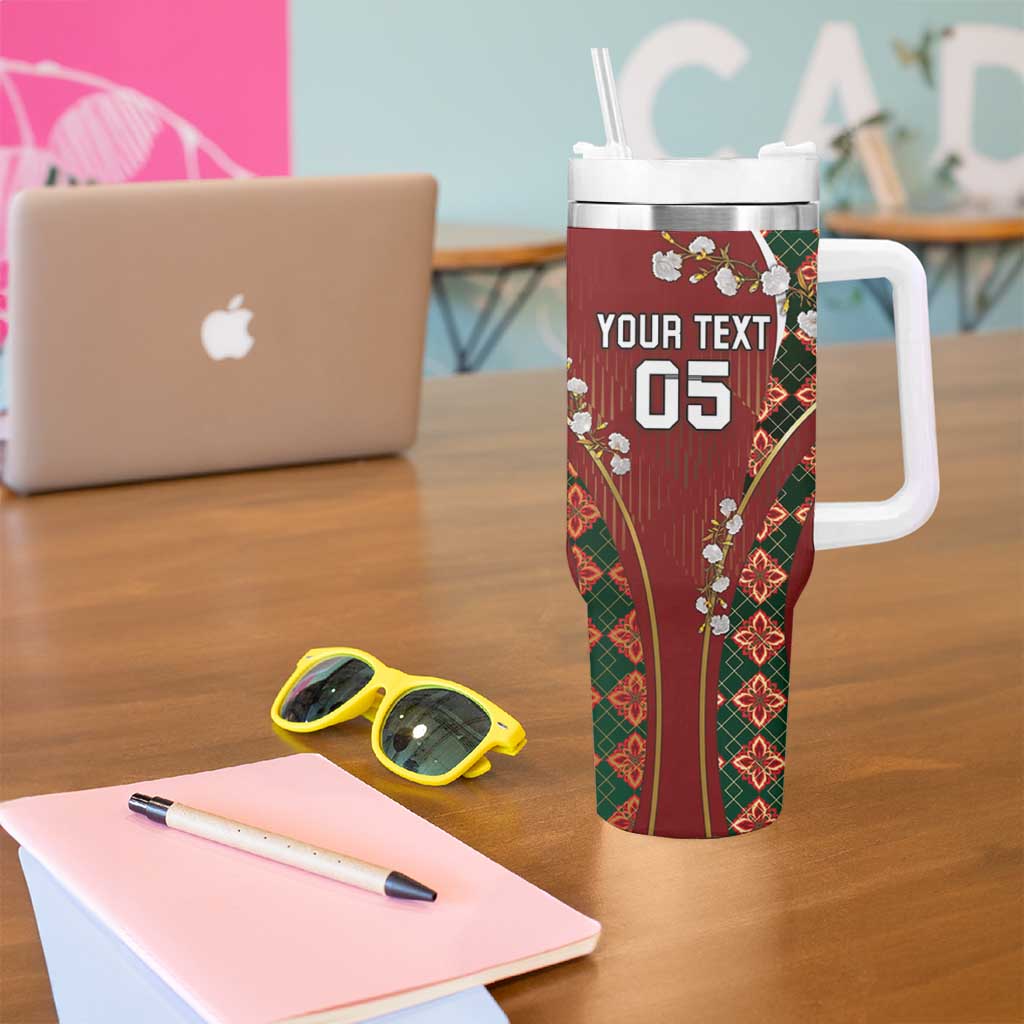 Custom Portugal Football Tumbler With Handle Floral Gold Carnation Crest Pattern Gold Accents
