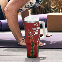 Custom Portugal Football Tumbler With Handle Floral Gold Carnation Crest Pattern Gold Accents