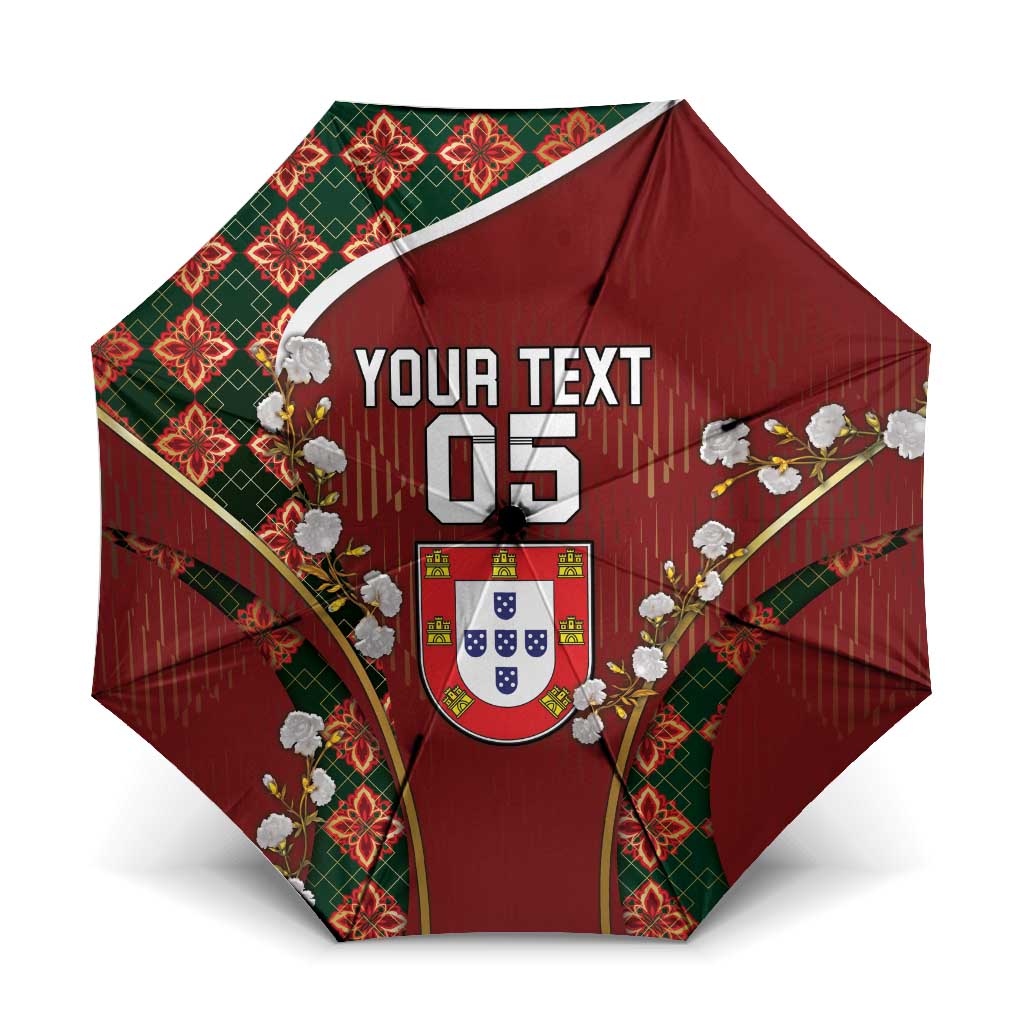 Custom Portugal Football Umbrella Floral Gold Carnation Crest Pattern Gold Accents